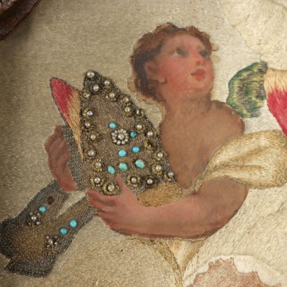 Ricamo con Parti dipinte ,Sant' Ilario ed Angeli