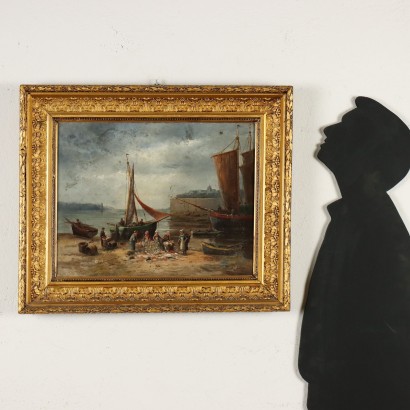 Dipinto Paesaggio con Pescatori