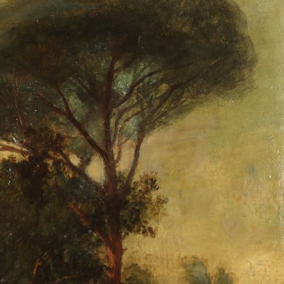 Peinture avec paysage et figure arcadiens, paysage arcadien avec figure