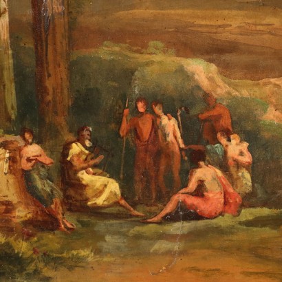 Peinture de paysage bucolique avec personnages, paysage bucolique avec personnages classiques