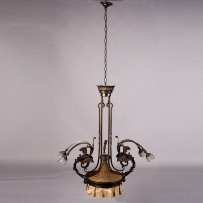 Antiker Kronleuchter der Jugendstil aus Bronze Italien des XX Jhs