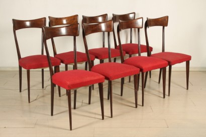 Chaises Ico Parisi-style, colorées en bois de hêtre, rembourrage souple, tissu
