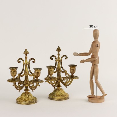 Coppia di Candelabri in Bronzo Dorato