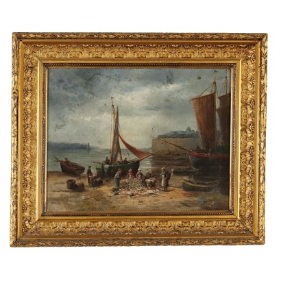 Dipinto Paesaggio con Pescatori