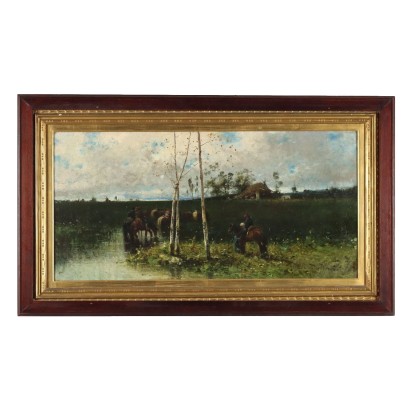 Dipinto Paesaggio con Figure