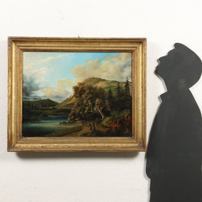 Dipinto Paesaggio con Fiume e Figure 1