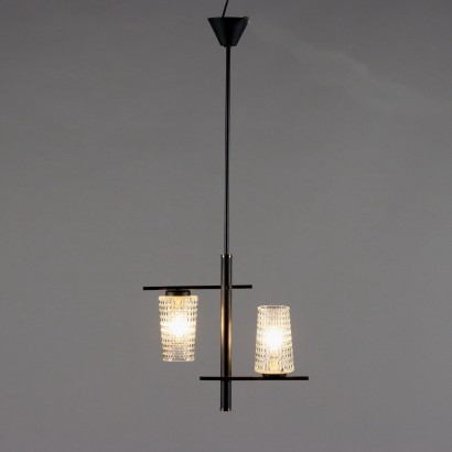 Vintage 1960s Ceiling Lamp Brass Glass Italy