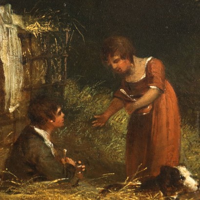 Dipinto con Scena di Sosta nel Bosco