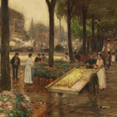 Painting by Heinrich Hermanns,The flower market in Dordrecht,Heinrich Hermanns,Heinrich Hermanns,Heinrich Hermanns