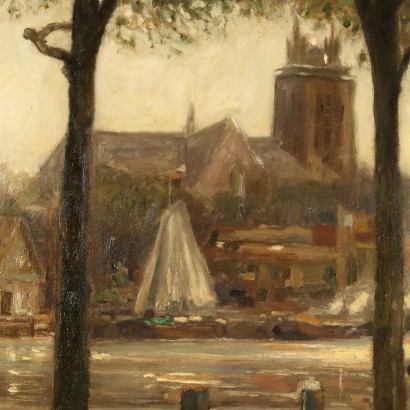 Painting by Heinrich Hermanns,The flower market in Dordrecht,Heinrich Hermanns,Heinrich Hermanns,Heinrich Hermanns