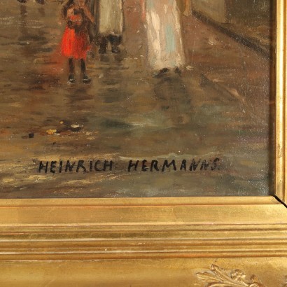 Painting by Heinrich Hermanns,The flower market in Dordrecht,Heinrich Hermanns,Heinrich Hermanns,Heinrich Hermanns
