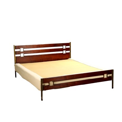 Vintage 1960s Bed by I. Parisi Exotic Wood Brass Italy