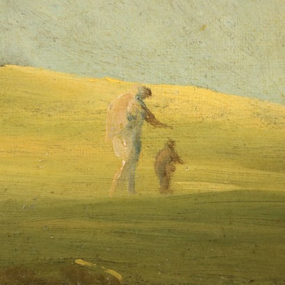Dipinto Paesaggio con Lavandaie al Fiume