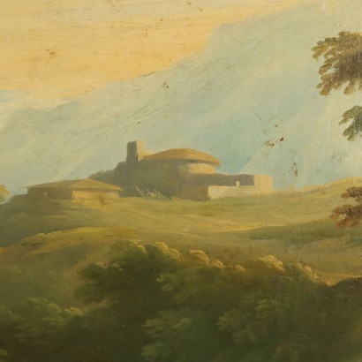 Dipinto Paesaggio con Lavandaie al Fiume
