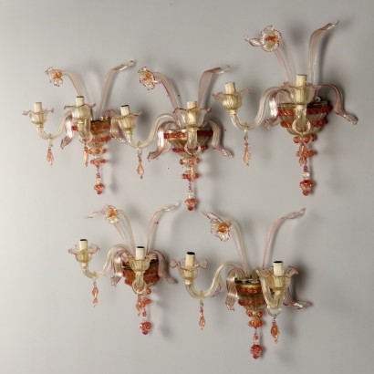 Gruppo di 5 Applique in Vetro di Mur