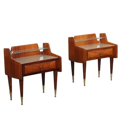 Pair of Vintage 1950s-60s Bedside Tables Exotic Wood Italy