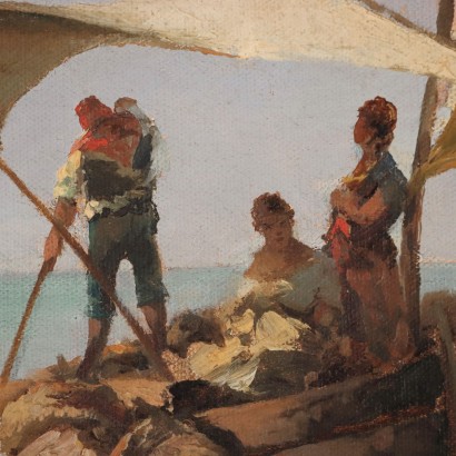 Dipinto di Giuseppe Pogna,Scorcio della laguna veneziana con barch,Giuseppe Pogna,Giuseppe Pogna,Giuseppe Pogna