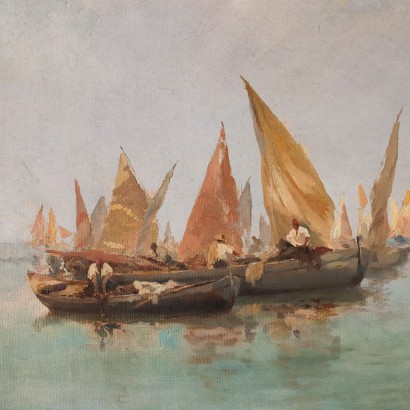 Dipinto di Giuseppe Pogna,Scorcio della laguna veneziana con barch,Giuseppe Pogna,Giuseppe Pogna,Giuseppe Pogna