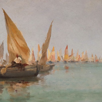 Dipinto di Giuseppe Pogna,Scorcio della laguna veneziana con barch,Giuseppe Pogna,Giuseppe Pogna,Giuseppe Pogna