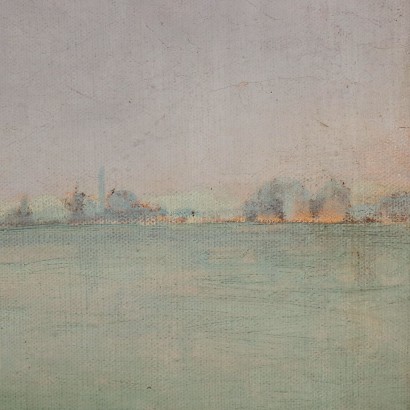 Dipinto di Giuseppe Pogna,Scorcio della laguna veneziana con barch,Giuseppe Pogna,Giuseppe Pogna,Giuseppe Pogna