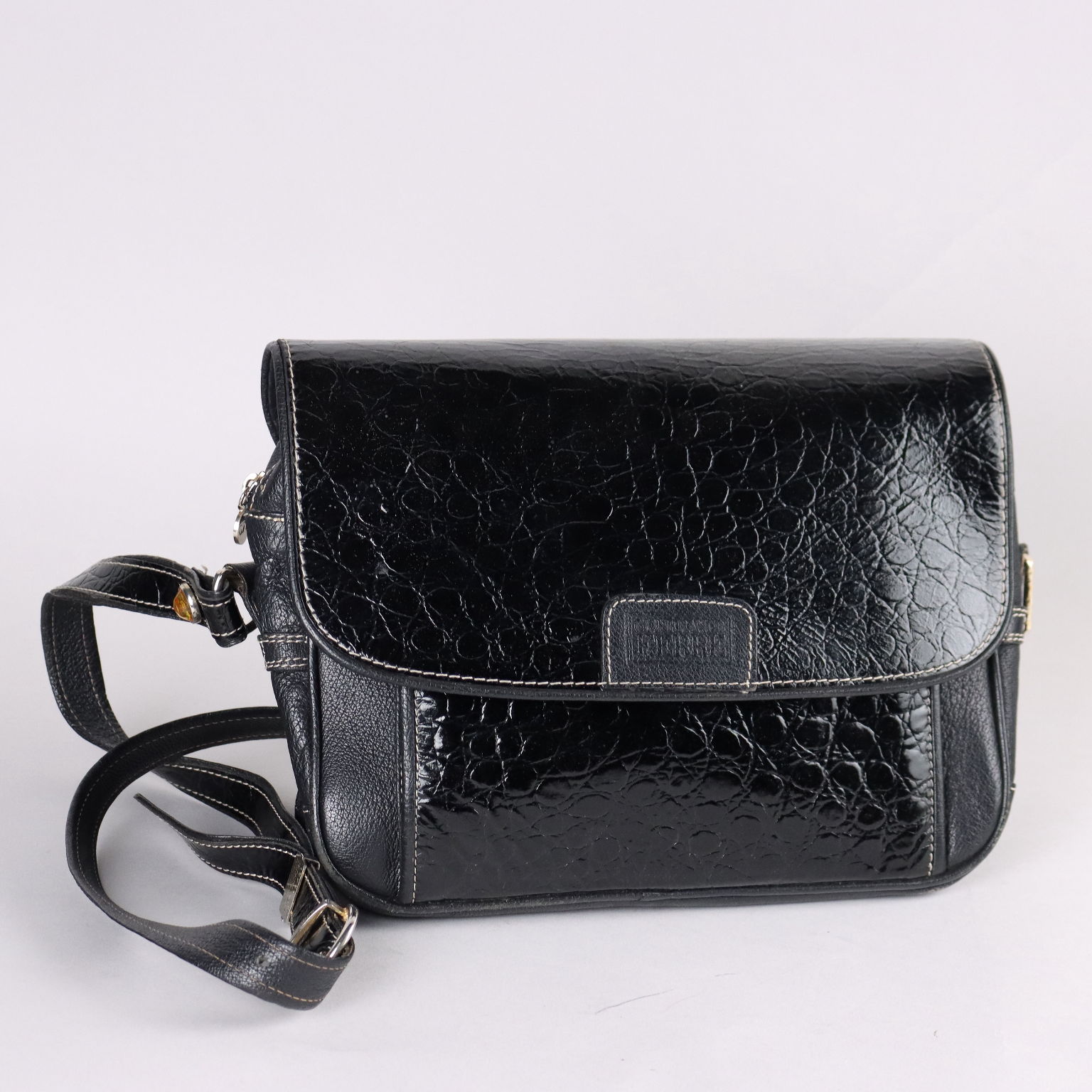 Vintage Bag G. Ferré Black Crocodile Printed Leather Italy
