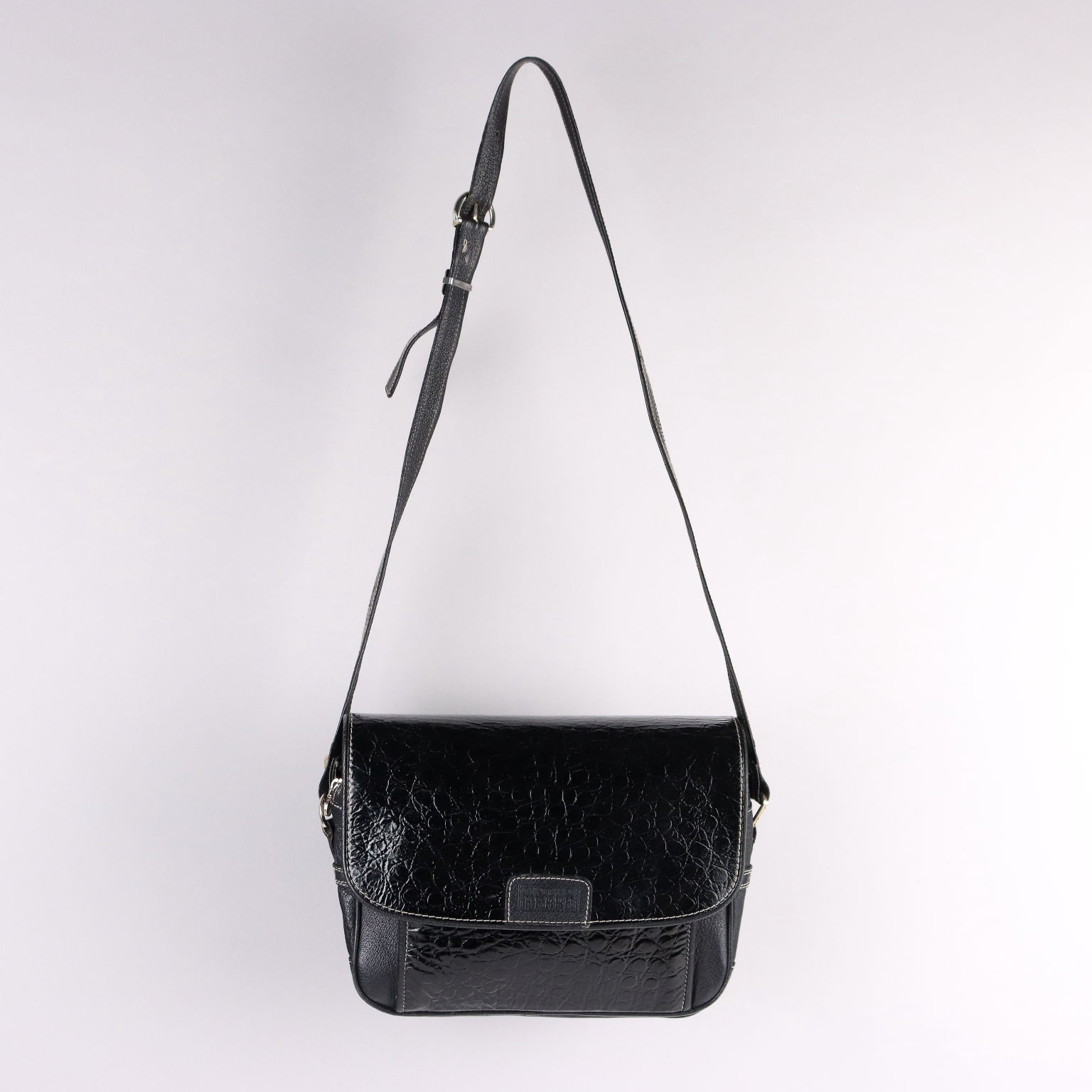 Vintage Bag G. Ferré Black Crocodile Printed Leather Italy
