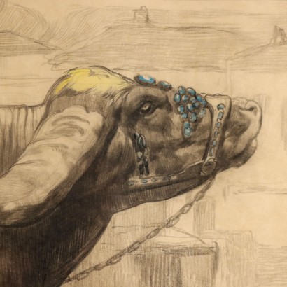 lápiz P. JOUVE,Pintura de Paul Jouve,Búfalo en Salónica,Paul Jouvé,Paul Jouve,Paul Jouve