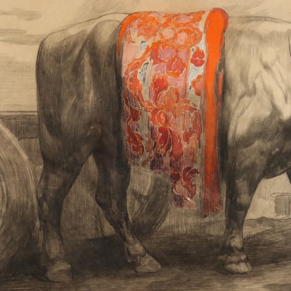 lápiz P. JOUVE,Pintura de Paul Jouve,Búfalo en Salónica,Paul Jouvé,Paul Jouve,Paul Jouve