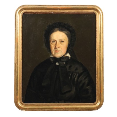 Antique Painting Female Portrait Oil on Canvas XIX Century