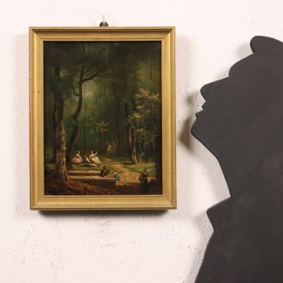 Dipinto Paesaggio boschivo con Figure