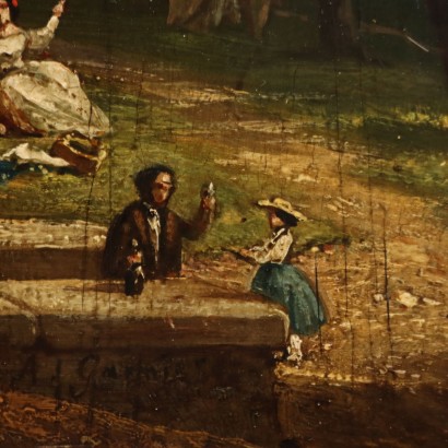 Dipinto Paesaggio boschivo con Figure