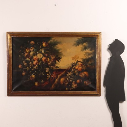Dipinto Natura morta con Fiori e Frutt,Natura morta con fiori e frutta