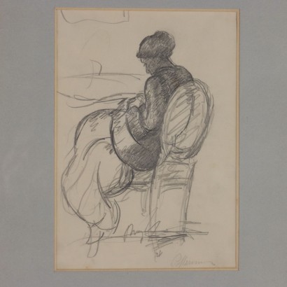 Dessin de Piero Marussig,Femme qui travaille,Piero Marussig,Piero Marussig,Piero Marussig