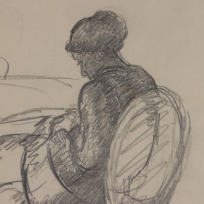Dessin de Piero Marussig,Femme qui travaille,Piero Marussig,Piero Marussig,Piero Marussig