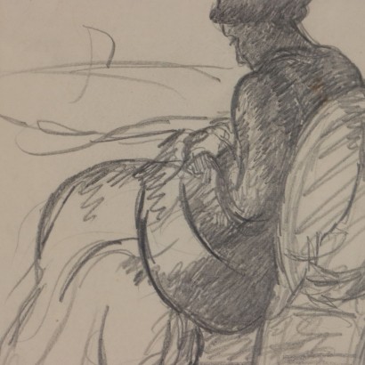 Dessin de Piero Marussig,Femme qui travaille,Piero Marussig,Piero Marussig,Piero Marussig
