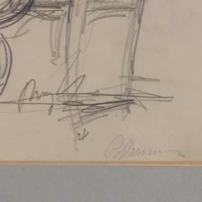 Dessin de Piero Marussig,Femme qui travaille,Piero Marussig,Piero Marussig,Piero Marussig