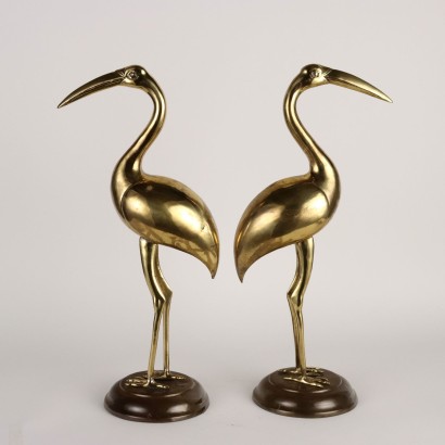 Paire de Flamants Roses en Bronze Doré