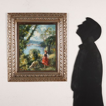 Dipinto di Mario Pobbiati ,Paesaggio con pastorella,Mario Pobbiati,Mario Pobbiati,Mario Pobbiati