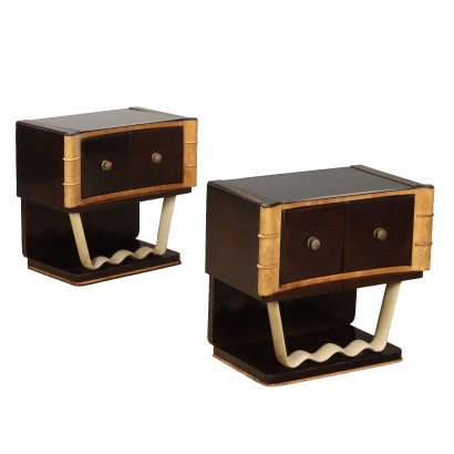 Pair of Vintage 1930s-40s Bedside Tables Ash Veneer Italy