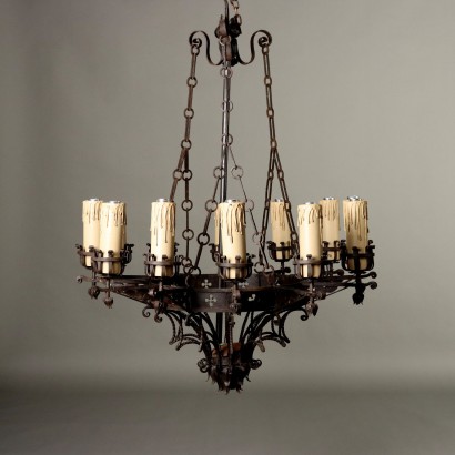 Grande Lampadario in Ferro Battuto