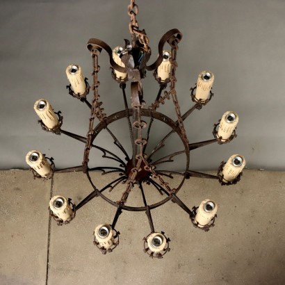 Grande Lampadario in Ferro Battuto