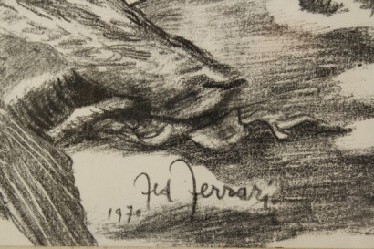 arte, novecento, Federico Ferrari (1917-1979), 1970, caccia al germano, matita su carta