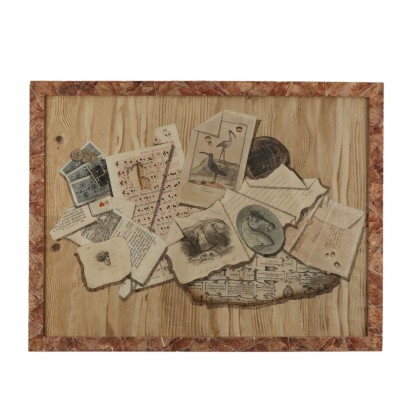 Trompe l'oeil-Gemälde mit Stempel, Trompe l'oeil mit Drucken und sp