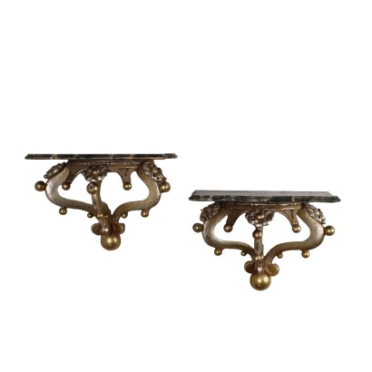 Pair of Antique Shelves Gilded Wood Italy XX Century