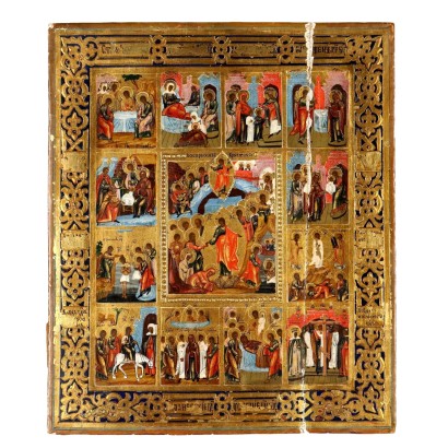 Venezianisch-kretische Ikone aus dem 19. Jahrhundert, biblische Szenen