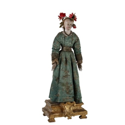 Statua in Ceramica con Base in Legno Dorato
