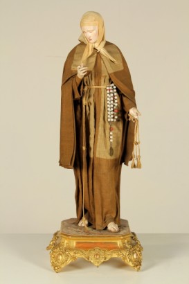 antiquariato, oggettistica, santa chiara di assisi, statua lignea, giglio, ostensorio, francescani, rosario