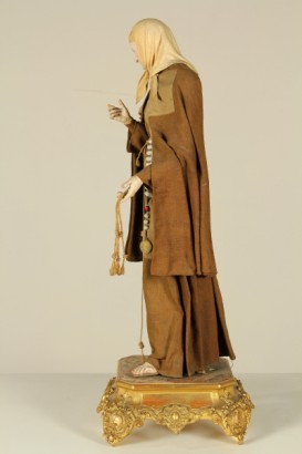 antiquariato, oggettistica, santa chiara di assisi, statua lignea, giglio, ostensorio, francescani, rosario