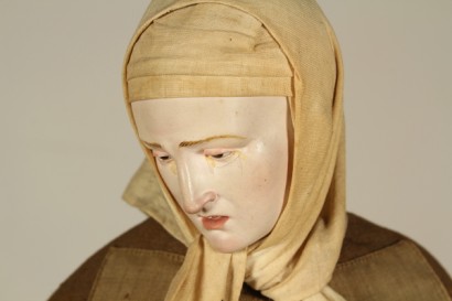 antiquariato, oggettistica, santa chiara di assisi, statua lignea, giglio, ostensorio, francescani, rosario