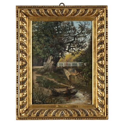 Dipinto Paesaggio di Campagna con Figure 1889